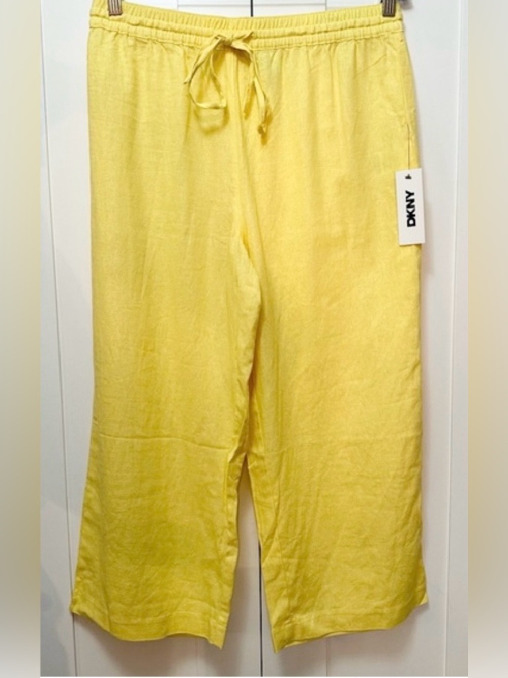 Women’s Wide Leg Linen Capri Pants DKNY Sunlit Yellow Sz MED ($80) NEW!